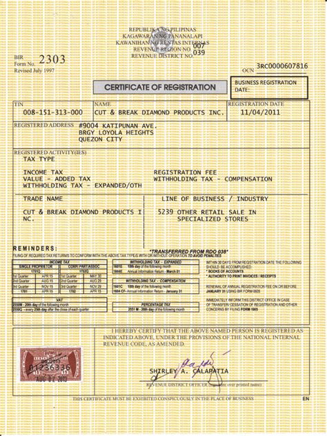 n.e.c meaning dti|BIR Form 2303 or Certificate of Registration for PH Businesses.